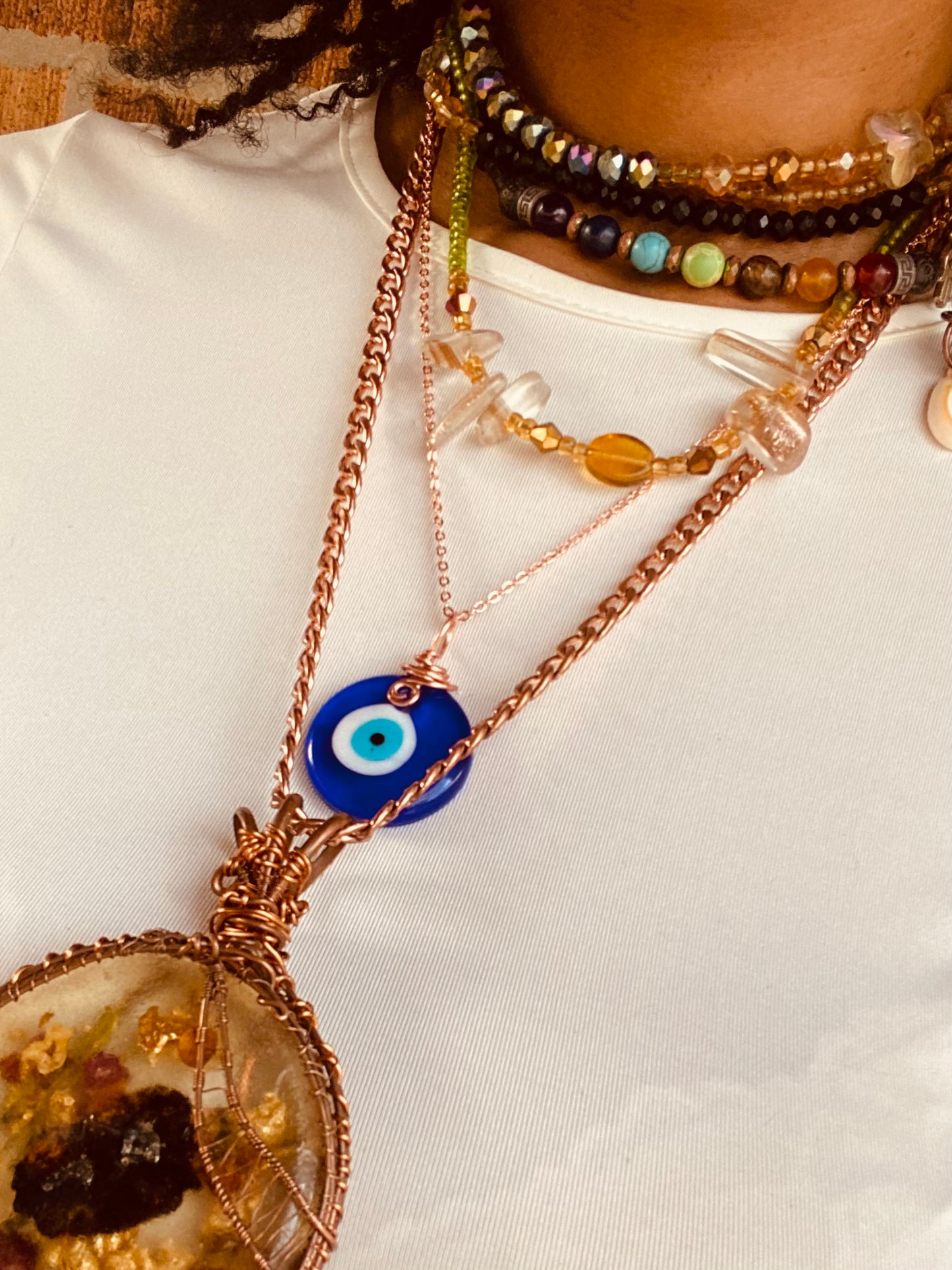 Copper Wrapped Evil Eye Necklace