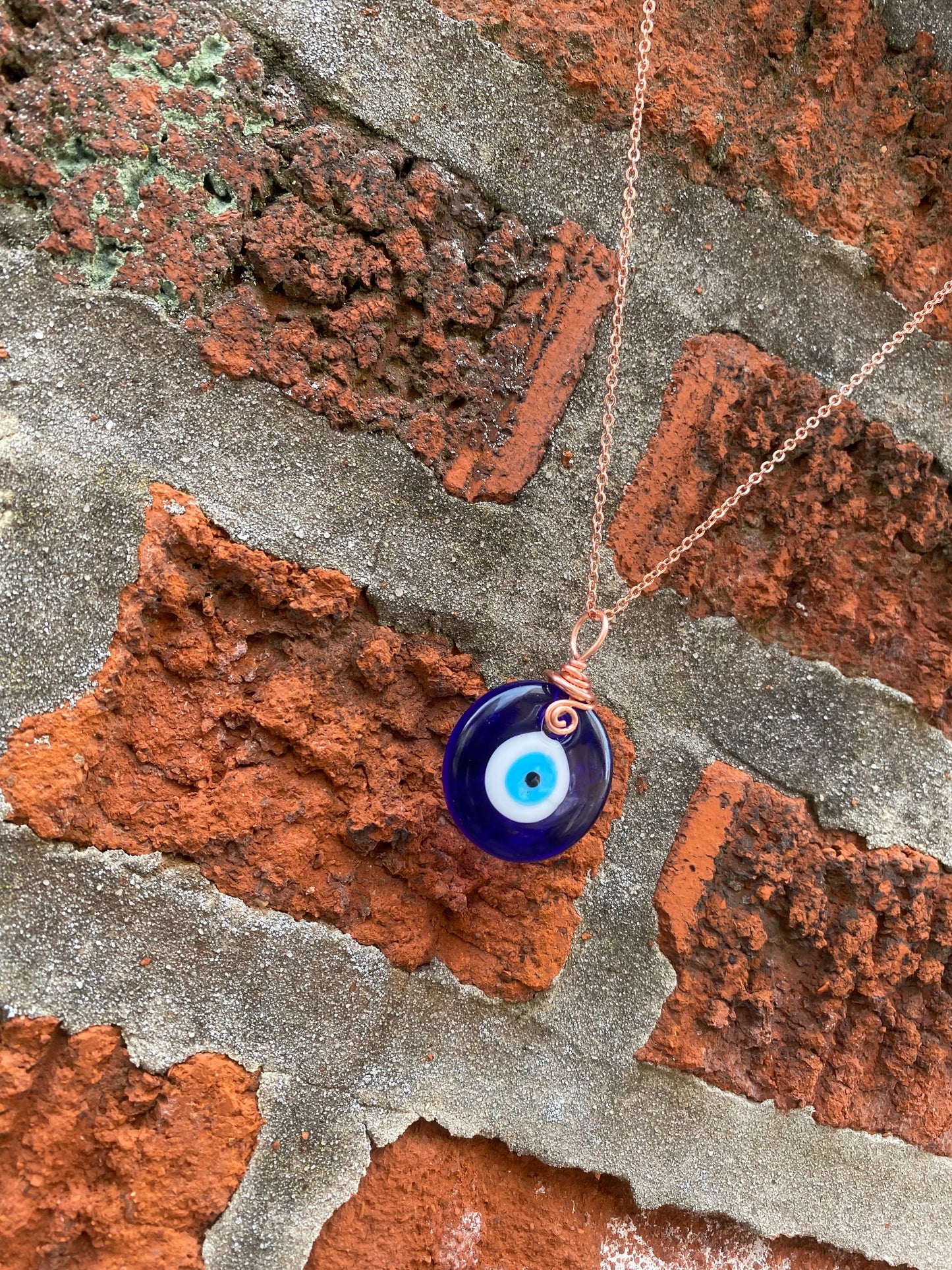 Copper Wrapped Evil Eye Necklace