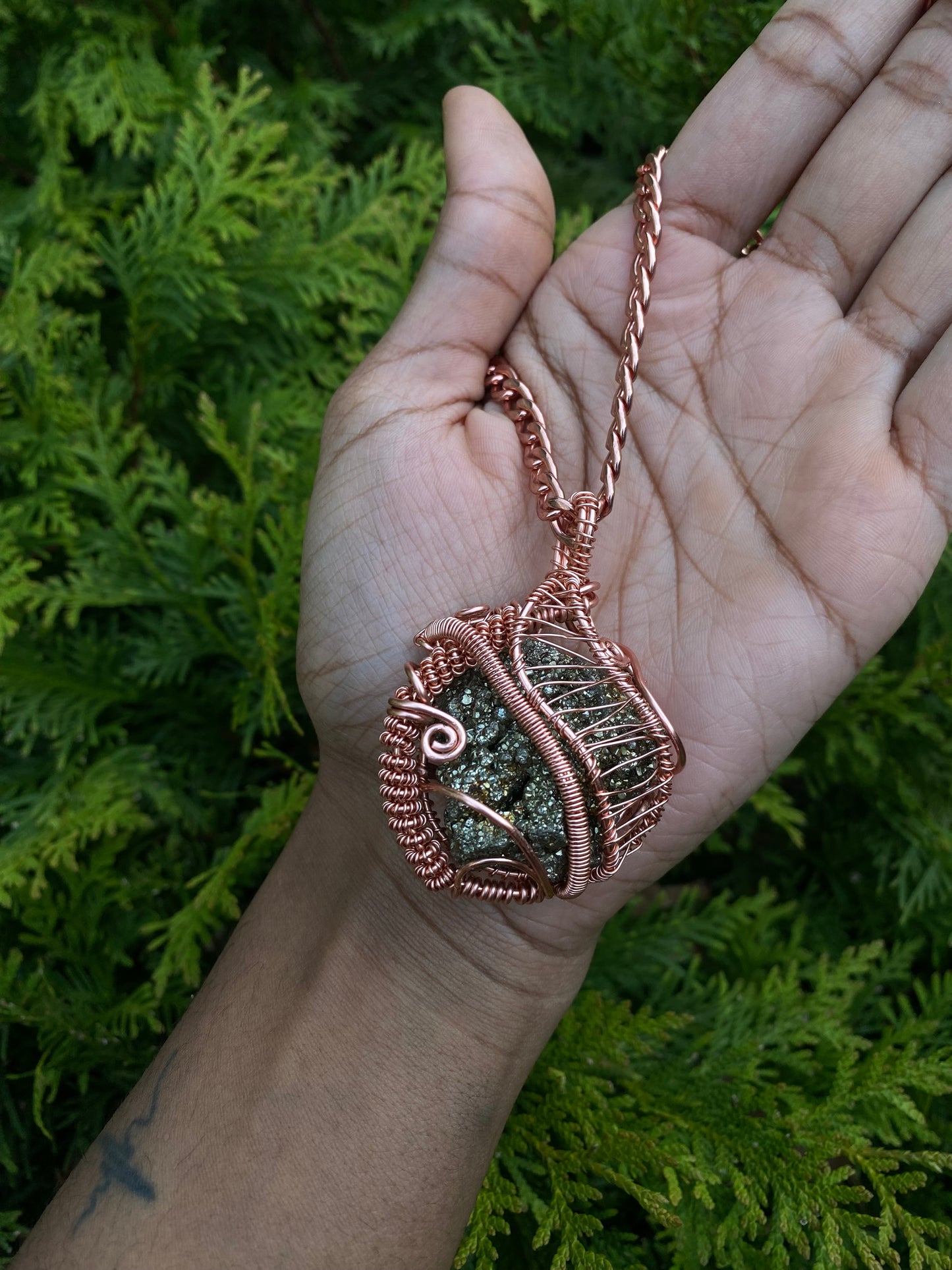 Copper wrapped crystal necklace