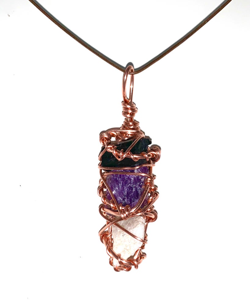 Copper wrapped crystal necklace