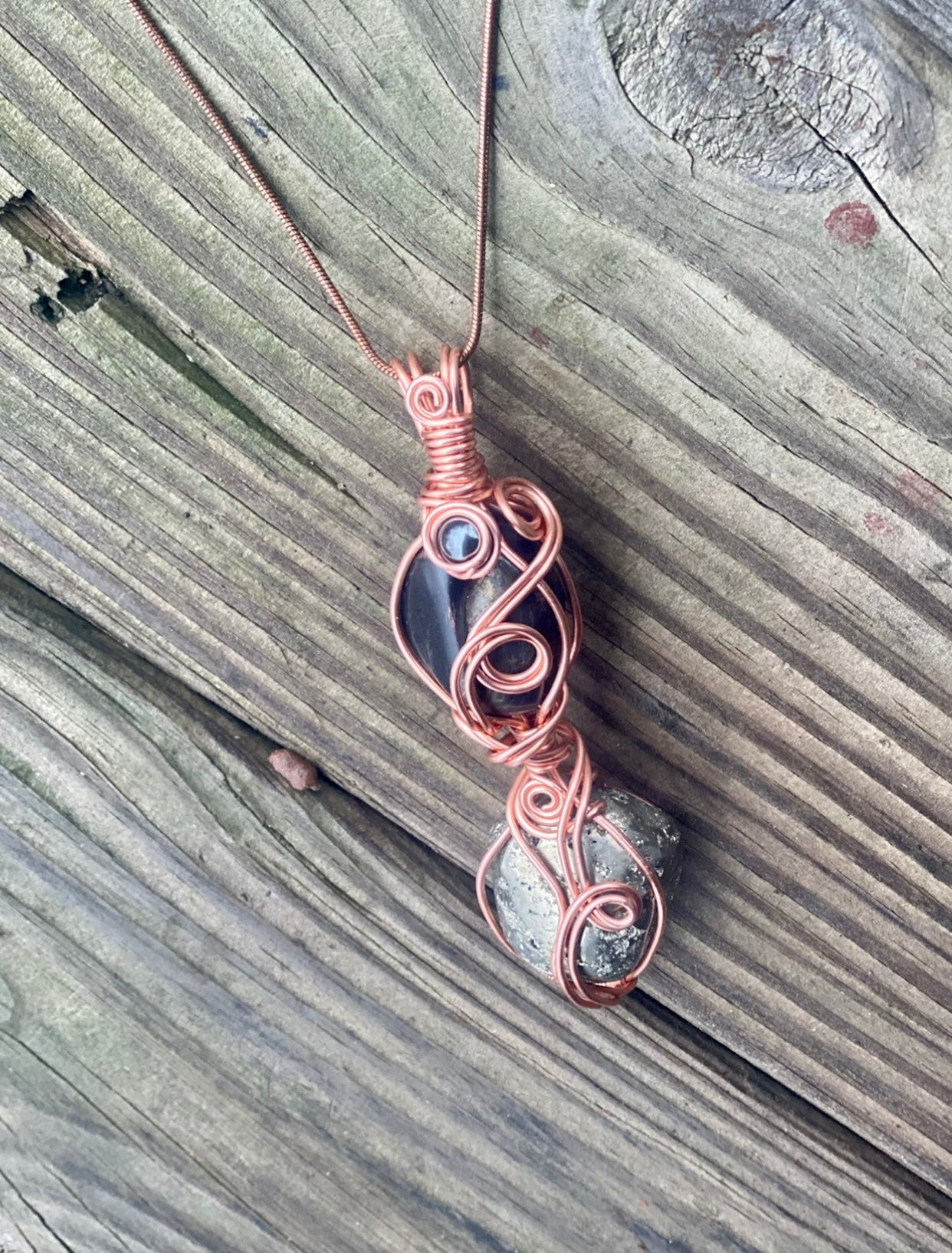 Copper wrapped crystal necklace