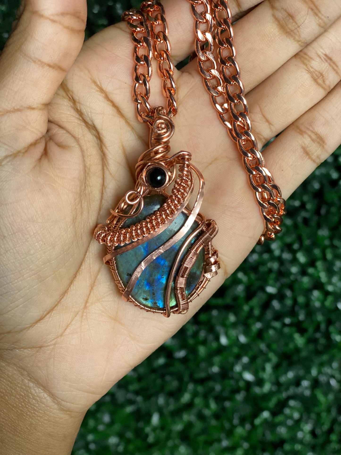 Copper wrapped crystal necklace